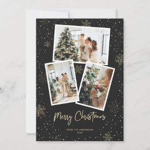 Black Gold Snowflake Photo Merry Christmas Card