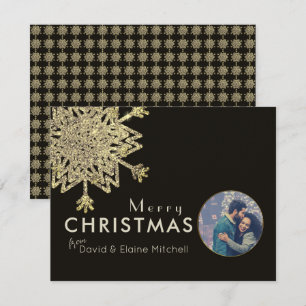 Black & Gold Snowflake Photo   Merry Christmas Holiday Card