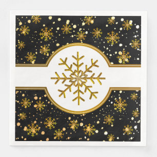 Black  Gold Snowflakes Christmas Holiday Napkin
