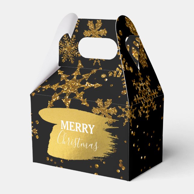 Black & Gold Snowflakes Stars Merry Christmas Favour Box (Front Side)