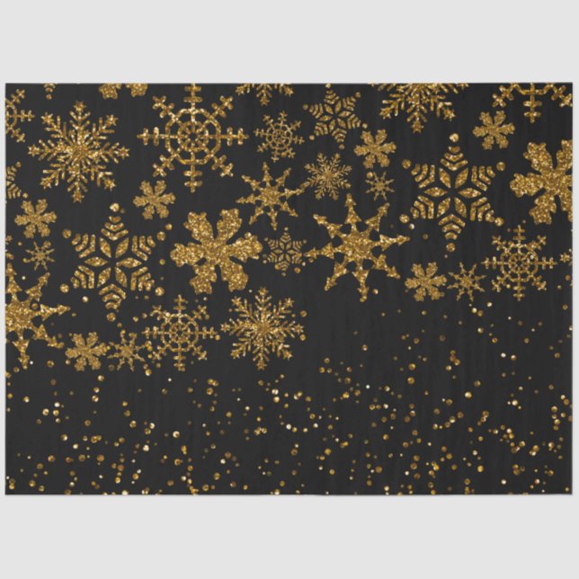 Black & Gold Snowflakes Stars Merry Christmas  Tissue Paper (Front)