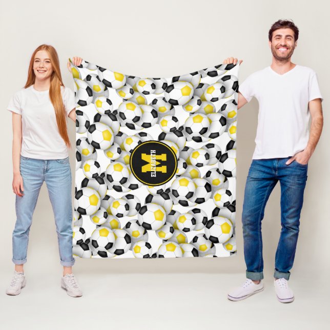 black gold soccer team colours girls boys sports fleece blanket (In Situ)