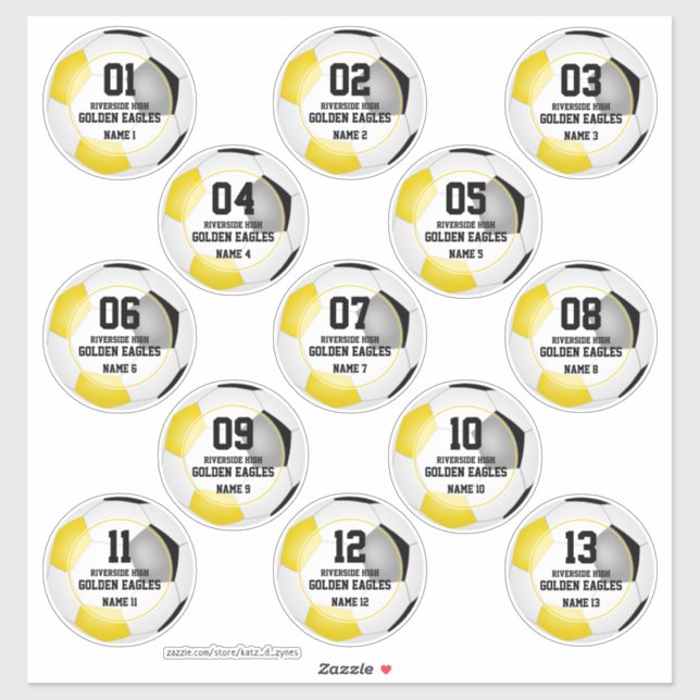black gold soccer team colours set of 13 custom (Sheet)