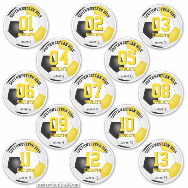 black gold soccer team gifts set of 13 (Front)