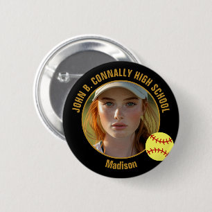 Black Gold Softball Player Photo High School 6 Cm Round Badge