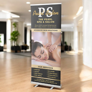 Black Gold Spa Salon Monogram Photo Collage Logo Retractable Banner
