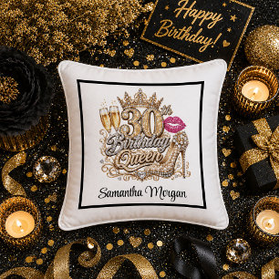 Black Gold Sparkle 30th Birthday Gift Pillow