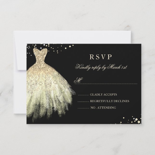 Black Gold Sparkle Dress Quinceanera RSVP (Front)