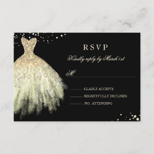 Black Gold Sparkle Dress Quinceanera RSVP Card