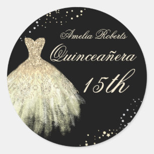 Black Gold Sparkle Dress Quinceanera Sticker