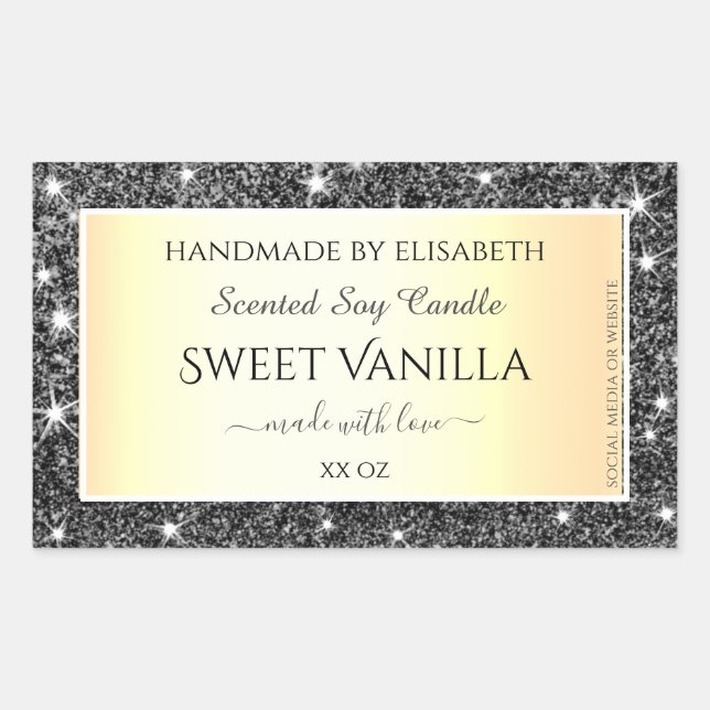 Black Gold Sparkle Silver Glitter Product Labels (Front)