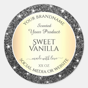 Black Gold Sparkle Silver Glitter Product Labels