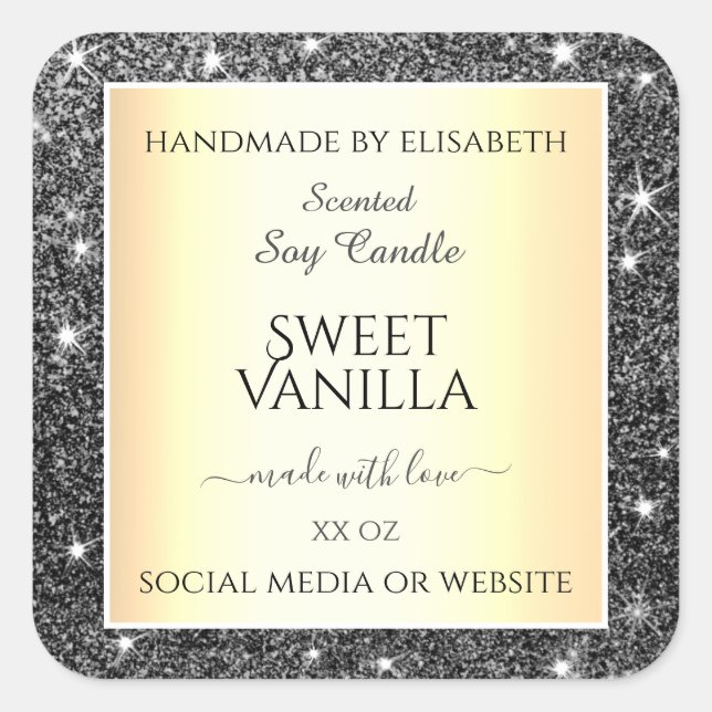 Black Gold Sparkle Silver Glitter Product Labels (Front)