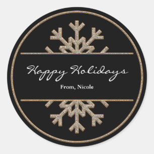 Black & Gold Sparkle Snowflake Holiday Sticker