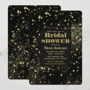 Black & Gold Sparkling Lights Glam Bridal Shower Invitation