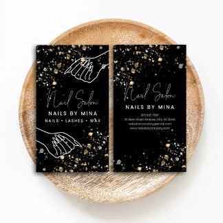 Black Gold Specks Hand Nail Salon Business Card