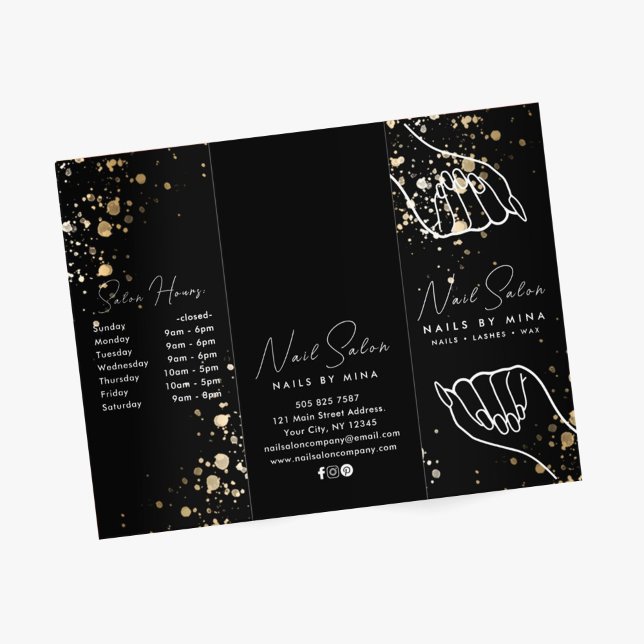 Black Gold Specks Nail Salon Price List Brochure (Creator Uploaded)