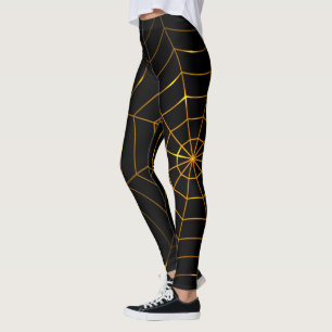 Black Gold spider web Halloween Design Leggings