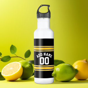 Black Gold Sports Jersey with Your Name and Number 532 Ml Water Bottle