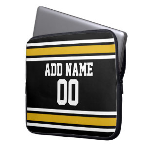 Black Gold Sports Jersey with Your Name and Number Laptop Sleeve