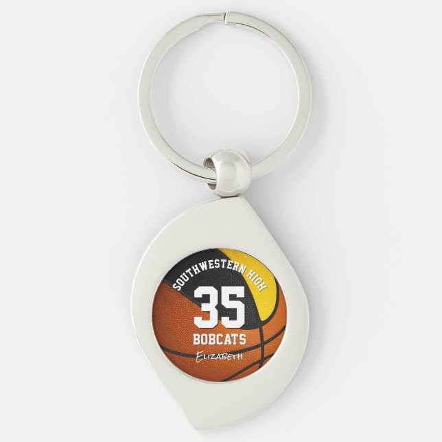 black gold sports team colours basketball key ring (Front)