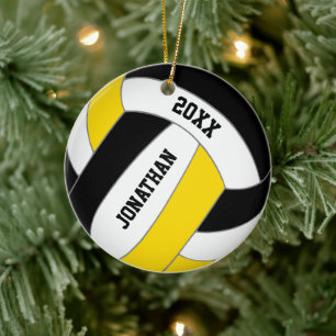 black gold sports team colours boys volleyball ceramic tree decoration