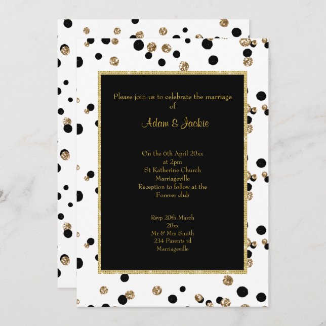 BLACK GOLD SPOT CRYSTAL ELEGANT WEDDING INVITATION (Front/Back)