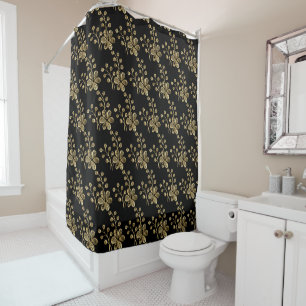 BLACK GOLD SPRING THEME FLORAL  PATTERN SHOWER CURTAIN