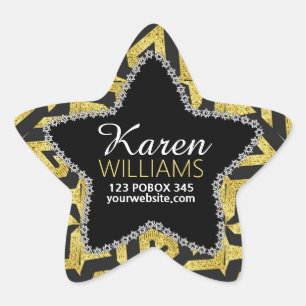 Black+Gold Star Custom Name Stickers
