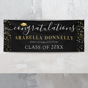 Black & Gold Star Graduation Party Banner