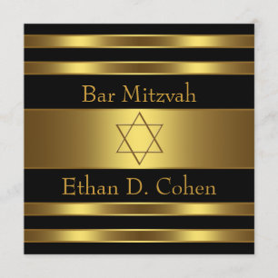 Black Gold Star of David Bar Mitzvah Invitation