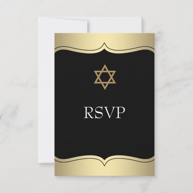 Black Gold Star of David Bar Mitzvah RSVP Card (Front)