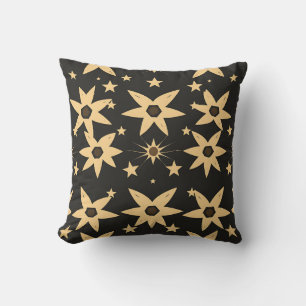 Black Gold Star Pattern Celestial Night Sky Cushion