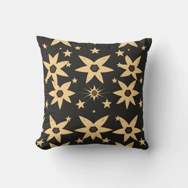 Black Gold Star Pattern Celestial Night Sky  Cushion (Front)