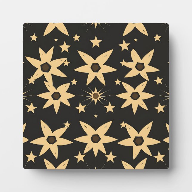 Black Gold Star Pattern Celestial Night Sky  Plaque (Front)