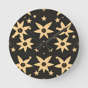 Black Gold Star Pattern Celestial Night Sky Round Clock