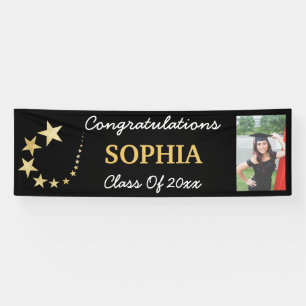Black Gold Star Photo Graduation Class of 2021 Banner