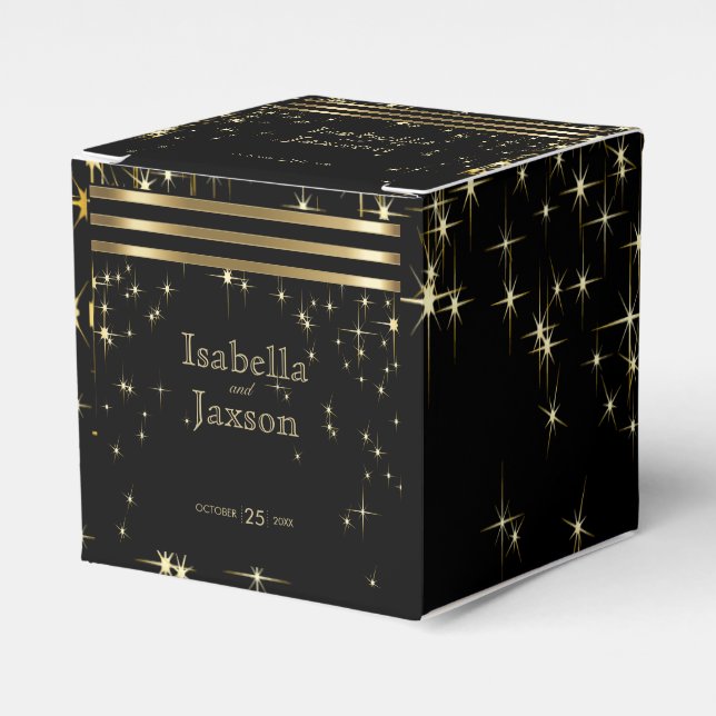 Black & Gold Starlights with Bars Favour Box (Front Side)