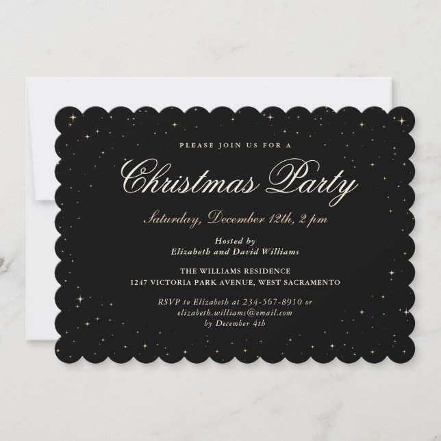 Black Gold Starry Christmas Holiday Party Invitation (Front)