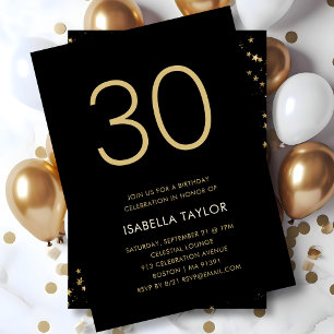 Black & Gold Stars 30th Birthday Invitation