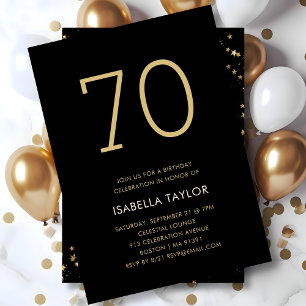 Black & Gold Stars 70th Birthday Invitation