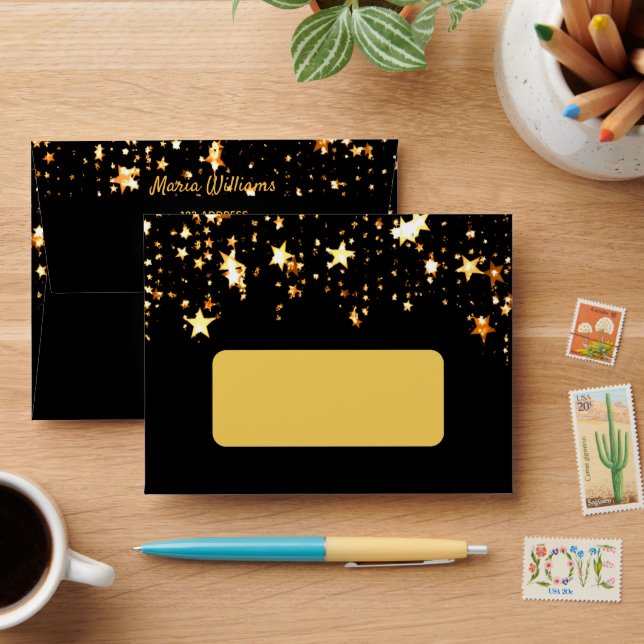 Black gold stars address return envelope (Desk)