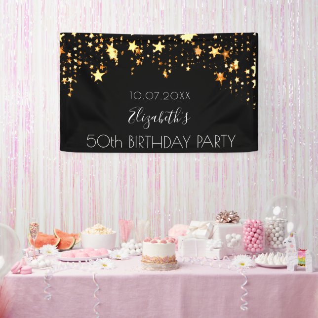 Black gold stars birthday welcome  banner (Party)
