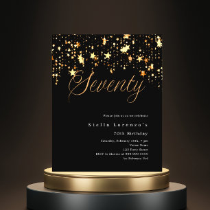 Black gold stars budget 70th birthday invitation