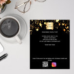 Black gold stars business logo qr code instagram flyer<br><div class="desc">Personalise and add your business logo,  name,  address,  your text,  your own QR code to your instagram account. Black background,   decorated with golden stars.</div>
