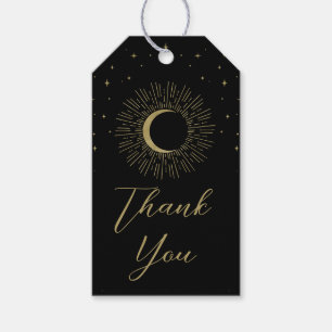 Black & Gold Stars Celestial Sunburst Moon Wedding Gift Tags