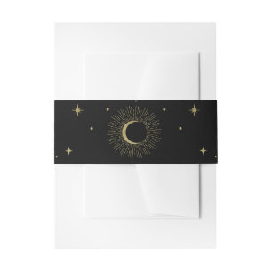 Black & Gold Stars Celestial Sunburst Moon Wedding Invitation Belly Band