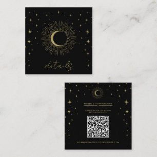 Black & Gold Stars Celestial Sunburst Moon Wedding Square Business Card