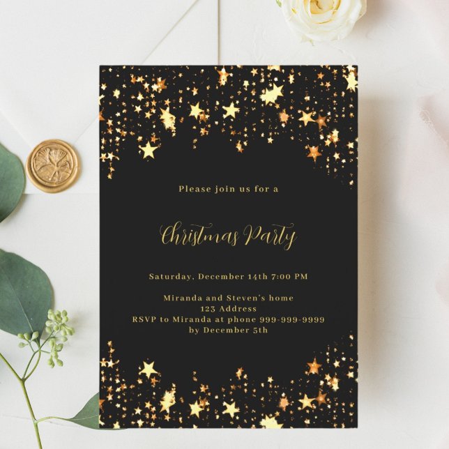 Black gold stars Christmas Party Invitation (Creator Uploaded)