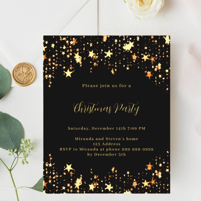 Black gold stars Christmas Party invitation (Creator Uploaded)